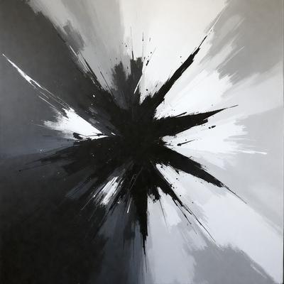 The primary subject of the image is a black and white painting of a large, round, and dark center, surrounded by a white background. The visual style of the painting suggests that it is a digital art or illustration, rather than a photo or traditional drawing. The colors and mood of the painting are predominantly dark and moody, with the black center and white background creating a striking contrast.